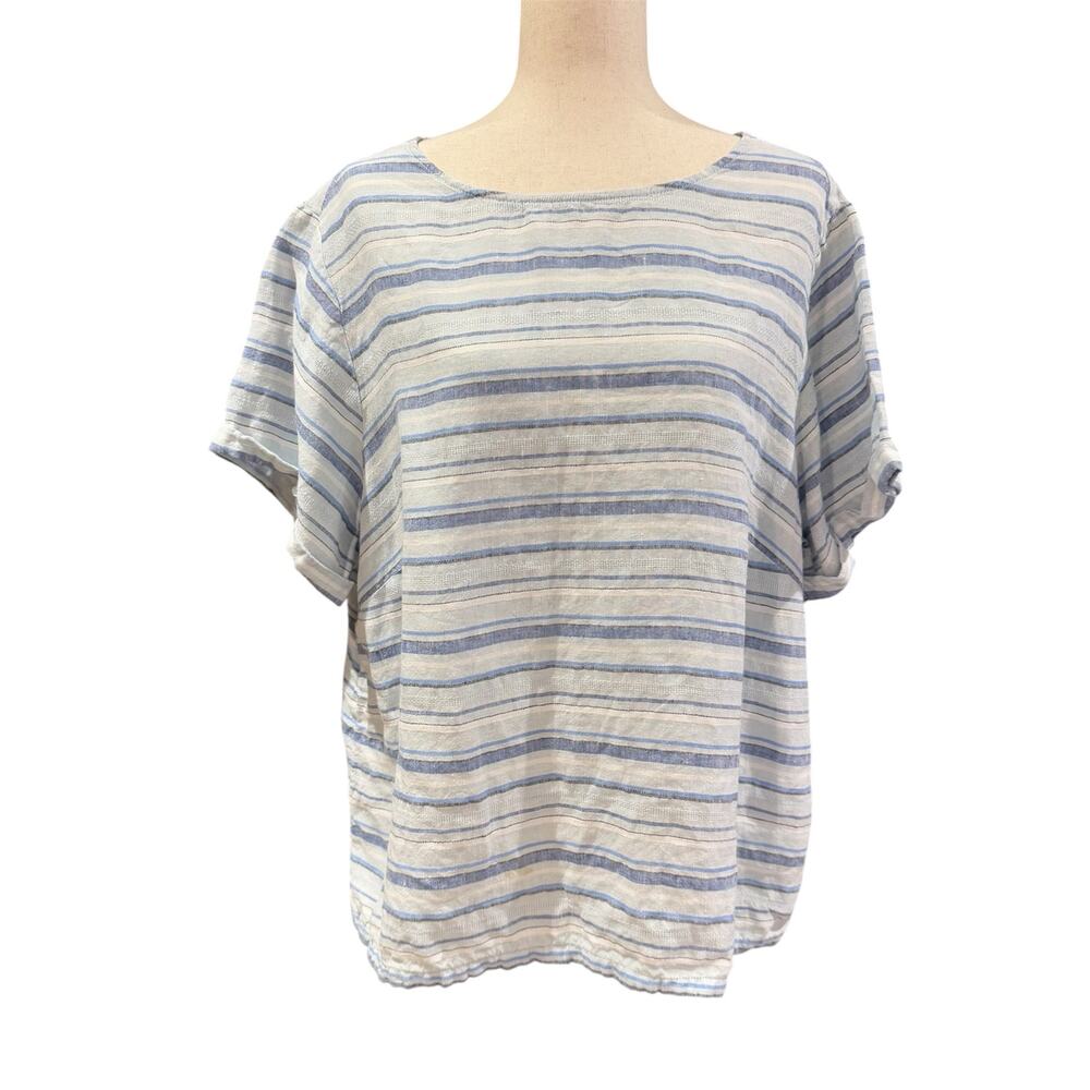 J Jill Love Linen Boxy Shirt Striped Coastal Preppy Minimalist Plus Size 3X Blue